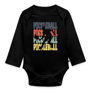 Cool Retro Text Silhouette Pickleball - Organic Longsleeve Baby Bodysuit - black - Front