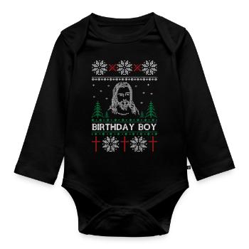 Anniversaire Garçon Jésus Ugly Pull de Noël - Body Bébé bio manches longues - noir - Devant