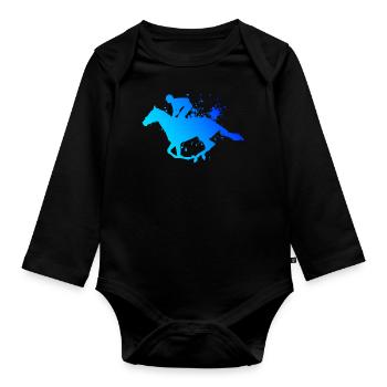 Sport équestre équitation dressage saut d'obstacles - Body Bébé bio manches longues - noir - Devant