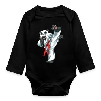 Niedlicher Karate-Panda - Karate Japanische - Baby Bio-Langarm-Body - Schwarz - Vorne