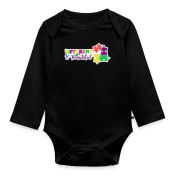 PUZZLE TDAH AUTISTE DIFFÉRENT EST BEAU DICTON MOTIFS - Body Bébé bio manches longues - noir - Devant