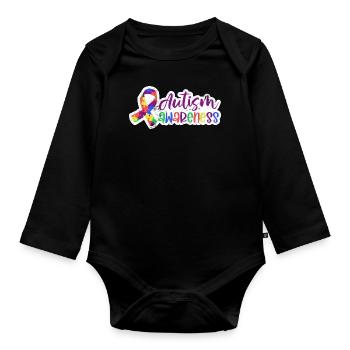 AUTISMUS BEWUSSTSEIN ADS LIEBE BEGABT SPRUCH MOTIV - Baby Bio-Langarm-Body - Schwarz - Vorne