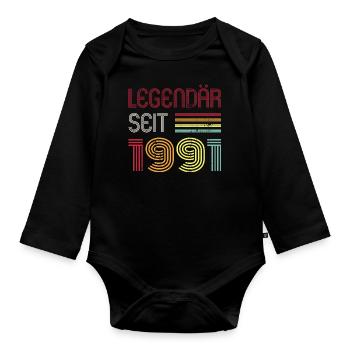 Legendär Seit 1991 Jahr Retro 91er Jahrgang - Baby Bio-Langarm-Body - Schwarz - Vorne