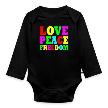 Love peace freedom - Baby Bio-Langarm-Body - Schwarz - Vorne
