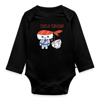 Kawaii Japanese Food Salmon Salmon Sushi Roll - Body Bébé bio manches longues - noir - Devant