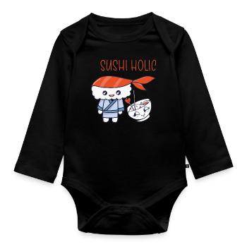 Kawaii Japanese Food Salmon Salmon Sushi Roll - Organic Longsleeve Baby Bodysuit - black - Front