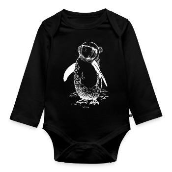 Pingouin d’astronaute, Design d’art surréaliste - Body Bébé bio manches longues - noir - Devant