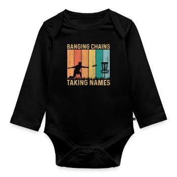 Retro Sunset Banging Chains prend des noms Disc Golf - Body Bébé bio manches longues - noir - Devant