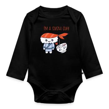 Kawaii Japanese Food Salmon Salmon Sushi Roll - Organic Longsleeve Baby Bodysuit - black - Front