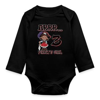Pirate Boy 3 year old pirate 3rd birthday - Organic Longsleeve Baby Bodysuit - black - Front