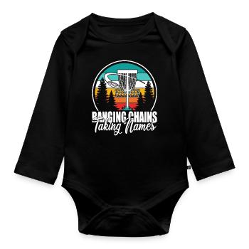 Retro Sunset Banging Chains prend des noms Disc Golf - Body Bébé bio manches longues - noir - Devant