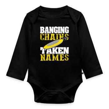 Retro Sunset Banging Chains prend des noms Disc Golf - Body Bébé bio manches longues - noir - Devant