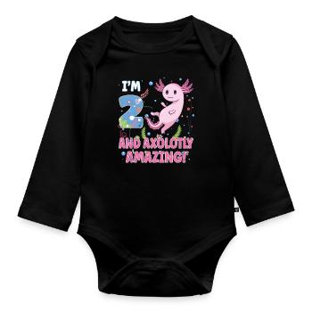I'm 2 sweet axolotl 2nd birthday gift - Organic Longsleeve Baby Bodysuit - black - Front