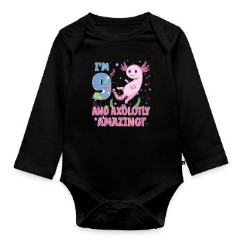I'm 9 Sweet Axolotl 9th Birthday Gift - Organic Longsleeve Baby Bodysuit - black - Front