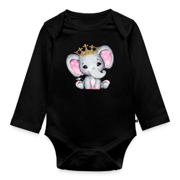 Elephant Family Mama Baby T-Shirt - Organic Longsleeve Baby Bodysuit - black - Front