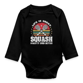 Life is Great Squash Makes It Better Retro Squash - Organic Longsleeve Baby Bodysuit - black - Front
