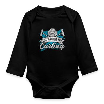 Coole Curling Plakette I'd rather be Curling - Baby Bio-Langarm-Body - Schwarz - Vorne