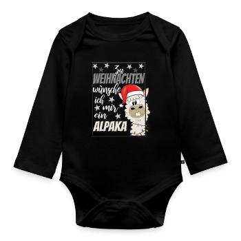 Zu Weihnachten wünsche ich mir ein Alpaka - Baby Bio-Langarm-Body - Schwarz - Vorne