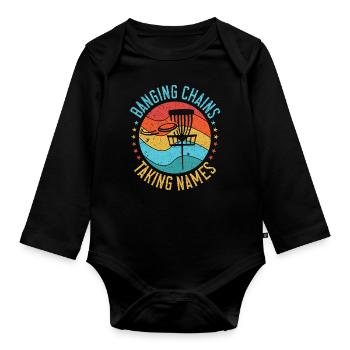 Retro Sunset Banging Chains prend des noms Disc Golf - Body Bébé bio manches longues - noir - Devant