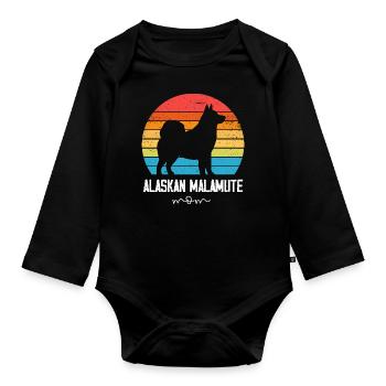 Alaskan Malamute Hund - Baby Bio-Langarm-Body - Schwarz - Vorne