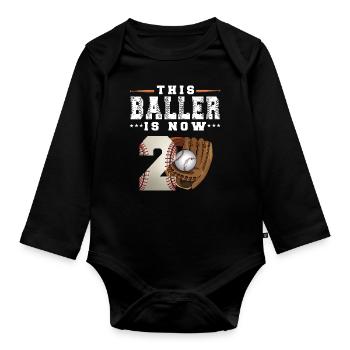 Ce Baller est maintenant 2 Baseball 2nd Birthday - Body Bébé bio manches longues - noir - Devant