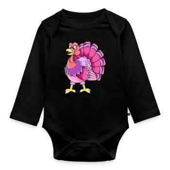 Female Turkey Thanksgiving - Organic Longsleeve Baby Bodysuit - black - Front