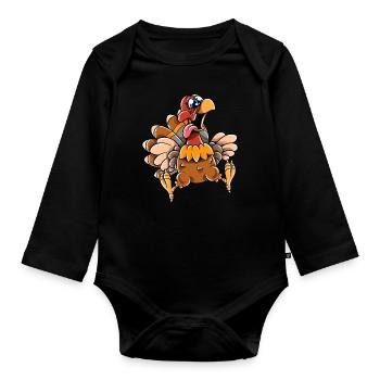 Thanksgiving Funny Turkey Happy Turkey Day - Organic Longsleeve Baby Bodysuit - black - Front