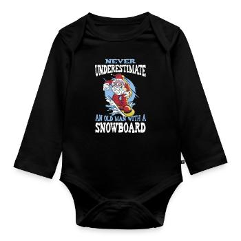 Never Underestimate An Old Man With A Snowboard - Baby Bio-Langarm-Body - Schwarz - Vorne
