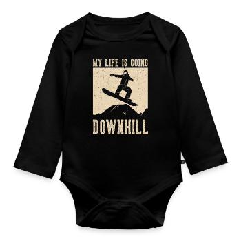 My Life Is Going Downhill Snowboarding - Baby Bio-Langarm-Body - Schwarz - Vorne