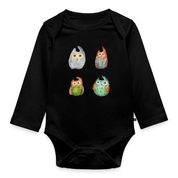 Eule Uhu Tier Waldtier Steinkauz Schleiereulen Fun - Baby Bio-Langarm-Body - Schwarz - Vorne