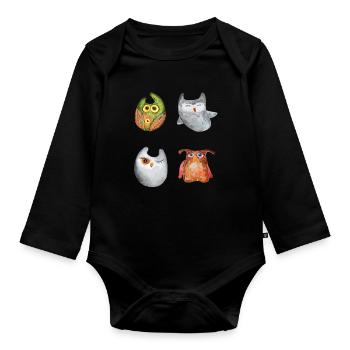 Eule Uhu Tier Waldtier Steinkauz Schleiereulen Fun - Baby Bio-Langarm-Body - Schwarz - Vorne