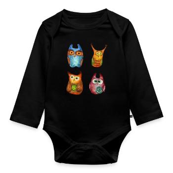 Eule Uhu Tier Waldtier Steinkauz Schleiereulen Fun - Baby Bio-Langarm-Body - Schwarz - Vorne