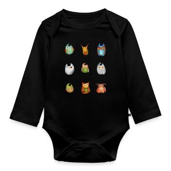 Eule Uhu Tier Waldtier Steinkauz Schleiereulen Fun - Baby Bio-Langarm-Body - Schwarz - Vorne