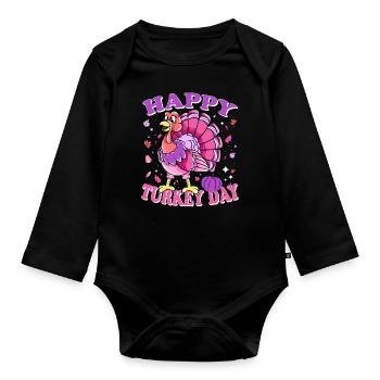 Thanksgiving Female Turkey Happy Turkey Day - Baby Bio-Langarm-Body - Schwarz - Vorne