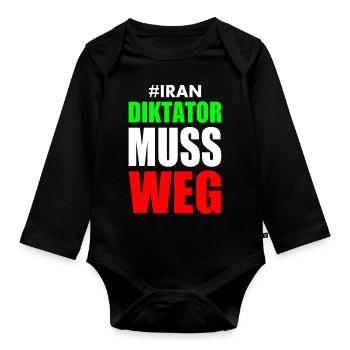 diktator muss weg iran - Baby Bio-Langarm-Body - Schwarz - Vorne