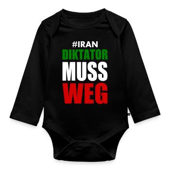 diktator muss weg iran - Baby Bio-Langarm-Body - Schwarz - Vorne