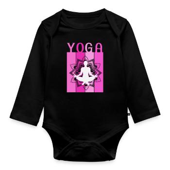 Retro Lotus Flower Meditating Yoga - Baby Bio-Langarm-Body - Schwarz - Vorne