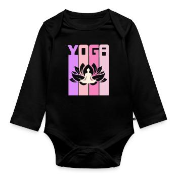 Retro Lotus Flower Meditating Yoga - Baby Bio-Langarm-Body - Schwarz - Vorne