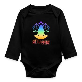 Sit Happens Yoga - Baby Bio-Langarm-Body - Schwarz - Vorne