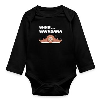 Shhh... Savasana Sloth Yoga - Baby Bio-Langarm-Body - Schwarz - Vorne