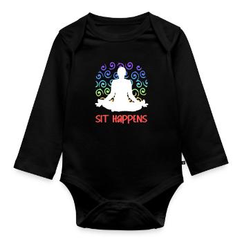 Sit Happens Funny Yoga - Baby Bio-Langarm-Body - Schwarz - Vorne
