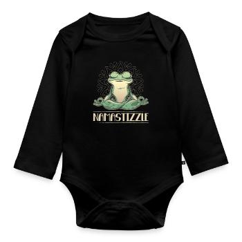 Namastizzle Funny Meditating Frog Yoga - Baby Bio-Langarm-Body - Schwarz - Vorne