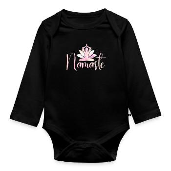 Namaste Lotus Flower Meditation Yoga - Baby Bio-Langarm-Body - Schwarz - Vorne