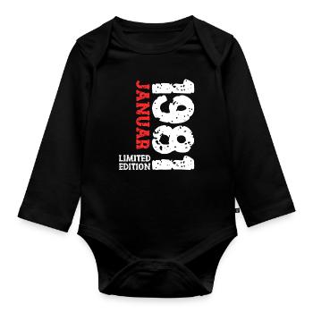 1981 janvier édition limitée déco tenue d’anniversaire - Body Bébé bio manches longues - noir - Devant