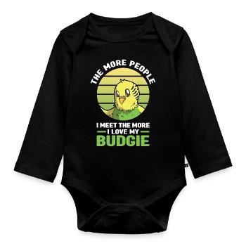 Budgerigar | Pet Bird Read Book Gift - Organic Longsleeve Baby Bodysuit - black - Front