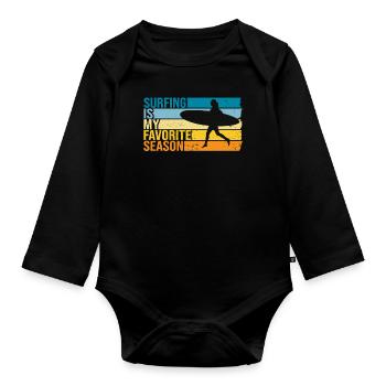 Le surf est ma saison préférée - Body Bébé bio manches longues - noir - Devant
