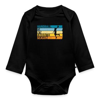 Le handball est ma saison préférée - Body Bébé bio manches longues - noir - Devant