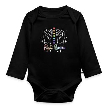 Chakra Holistic Healing Hands Reiki Queen - Organic Longsleeve Baby Bodysuit - black - Front