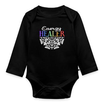 Chakra Holistique Healing Mains Energie Guérisseur Reiki - Body Bébé bio manches longues - noir - Devant