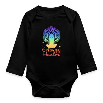 Chakra Holistique Healing Mains Energie Guérisseur Reiki - Body Bébé bio manches longues - noir - Devant